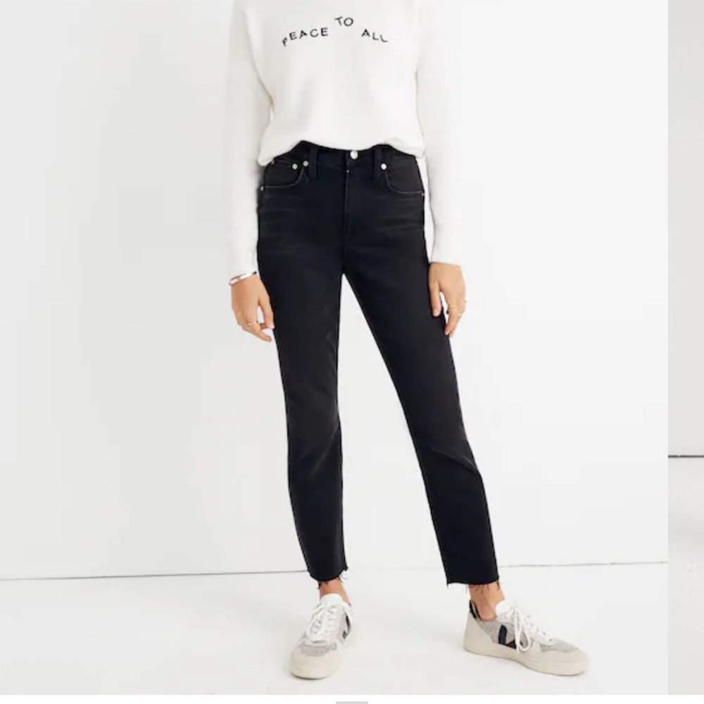 Madewell The High-Rise Slim Boyjean in Lunar Wash Size 26 Cotton Stretch Raw Hem